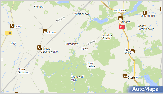 mapa Niwy gmina Kamień Krajeński, Niwy gmina Kamień Krajeński na mapie Targeo