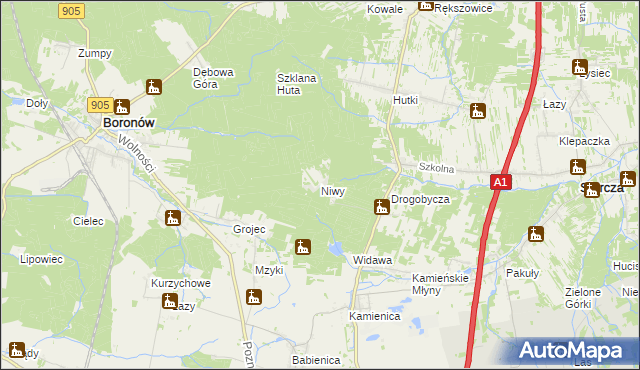 mapa Niwy gmina Woźniki, Niwy gmina Woźniki na mapie Targeo