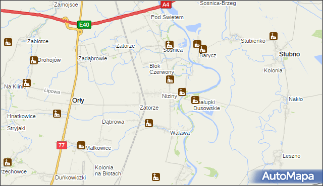 mapa Niziny gmina Orły, Niziny gmina Orły na mapie Targeo