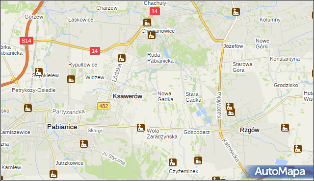 mapa Nowa Gadka gmina Ksawerów, Nowa Gadka gmina Ksawerów na mapie Targeo