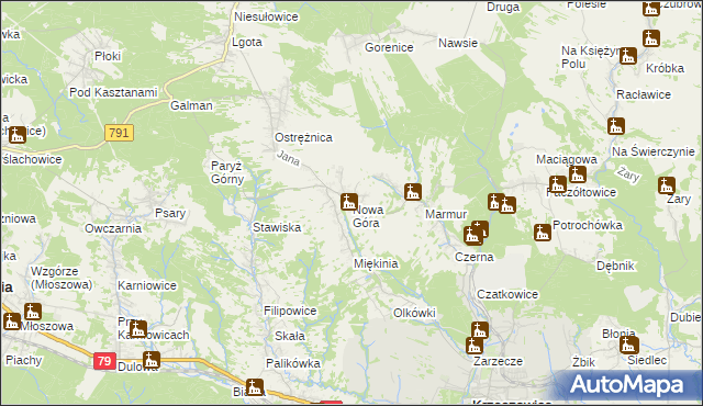 mapa Nowa Góra gmina Krzeszowice, Nowa Góra gmina Krzeszowice na mapie Targeo