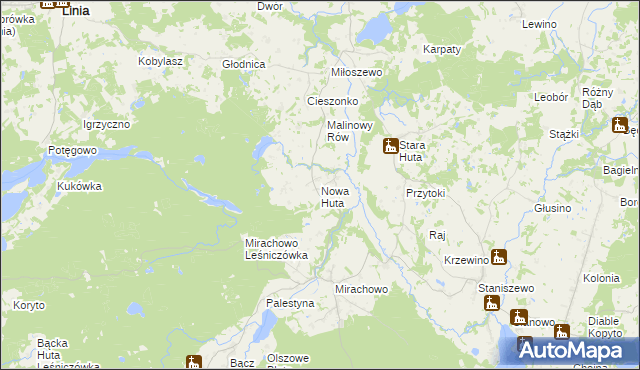 mapa Nowa Huta gmina Kartuzy, Nowa Huta gmina Kartuzy na mapie Targeo