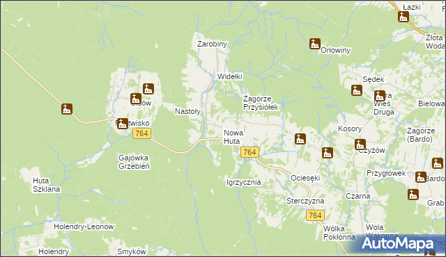 mapa Nowa Huta gmina Raków, Nowa Huta gmina Raków na mapie Targeo