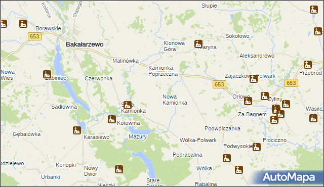 mapa Nowa Kamionka gmina Bakałarzewo, Nowa Kamionka gmina Bakałarzewo na mapie Targeo