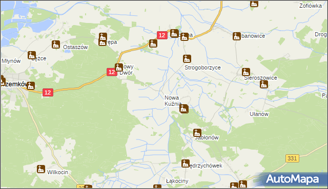 mapa Nowa Kuźnia gmina Radwanice, Nowa Kuźnia gmina Radwanice na mapie Targeo