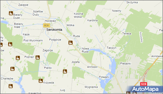 mapa Nowa Ruda gmina Serokomla, Nowa Ruda gmina Serokomla na mapie Targeo