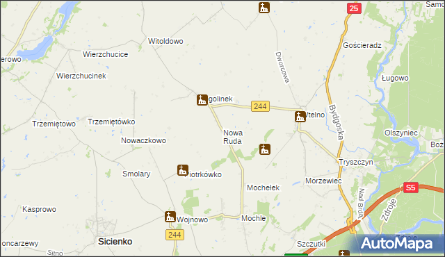 mapa Nowa Ruda gmina Sicienko, Nowa Ruda gmina Sicienko na mapie Targeo