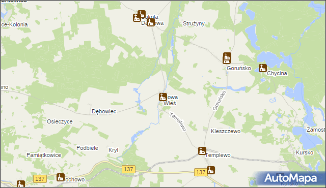 mapa Nowa Wieś gmina Bledzew, Nowa Wieś gmina Bledzew na mapie Targeo