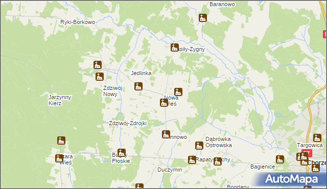 mapa Nowa Wieś gmina Chorzele, Nowa Wieś gmina Chorzele na mapie Targeo