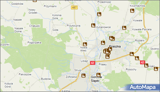 mapa Nowa Wieś gmina Gorzów Śląski, Nowa Wieś gmina Gorzów Śląski na mapie Targeo