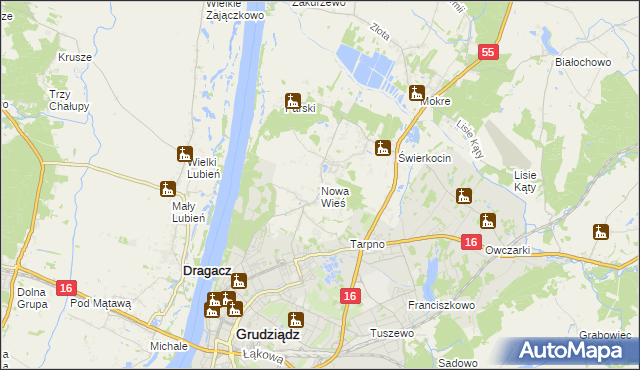 mapa Nowa Wieś gmina Grudziądz, Nowa Wieś gmina Grudziądz na mapie Targeo