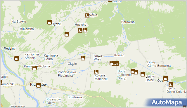 mapa Nowa Wieś gmina Harasiuki, Nowa Wieś gmina Harasiuki na mapie Targeo