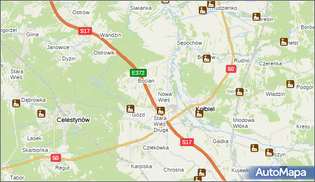 mapa Nowa Wieś gmina Kołbiel, Nowa Wieś gmina Kołbiel na mapie Targeo