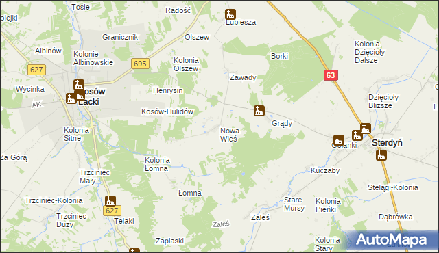 mapa Nowa Wieś gmina Kosów Lacki, Nowa Wieś gmina Kosów Lacki na mapie Targeo