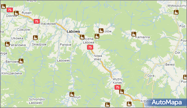 mapa Nowa Wieś gmina Łabowa, Nowa Wieś gmina Łabowa na mapie Targeo