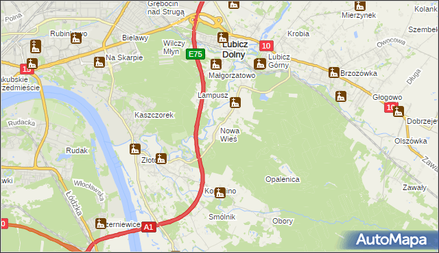 mapa Nowa Wieś gmina Lubicz, Nowa Wieś gmina Lubicz na mapie Targeo