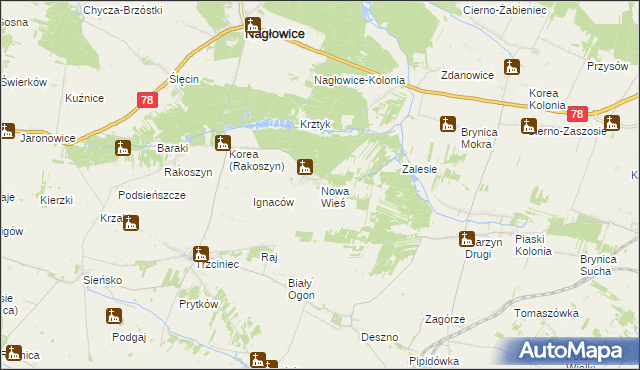 mapa Nowa Wieś gmina Nagłowice, Nowa Wieś gmina Nagłowice na mapie Targeo