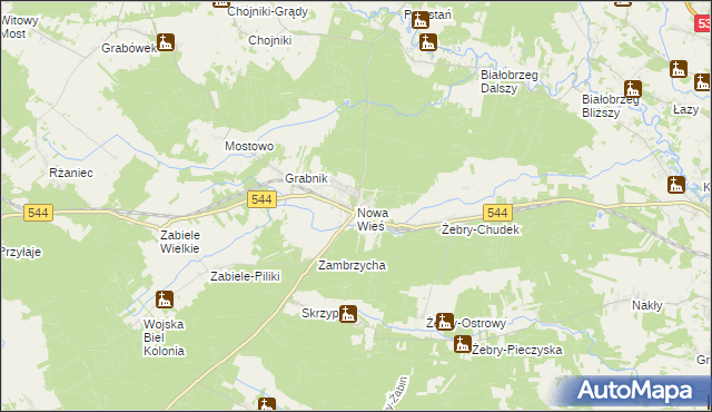 mapa Nowa Wieś gmina Olszewo-Borki, Nowa Wieś gmina Olszewo-Borki na mapie Targeo