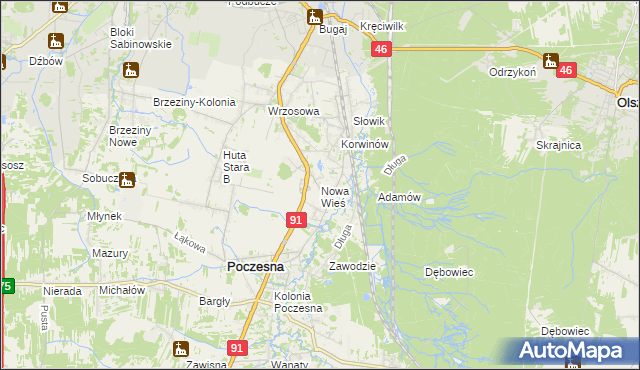 mapa Nowa Wieś gmina Poczesna, Nowa Wieś gmina Poczesna na mapie Targeo