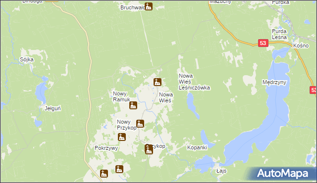 mapa Nowa Wieś gmina Purda, Nowa Wieś gmina Purda na mapie Targeo