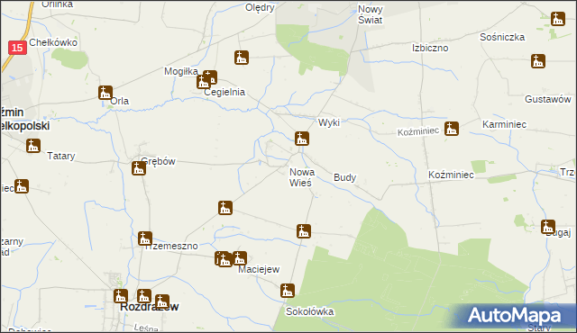 mapa Nowa Wieś gmina Rozdrażew, Nowa Wieś gmina Rozdrażew na mapie Targeo