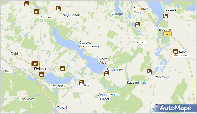 mapa Nowa Wieś gmina Rybno, Nowa Wieś gmina Rybno na mapie Targeo