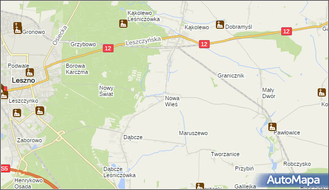 mapa Nowa Wieś gmina Rydzyna, Nowa Wieś gmina Rydzyna na mapie Targeo