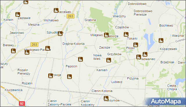 mapa Nowa Wieś gmina Słupca, Nowa Wieś gmina Słupca na mapie Targeo