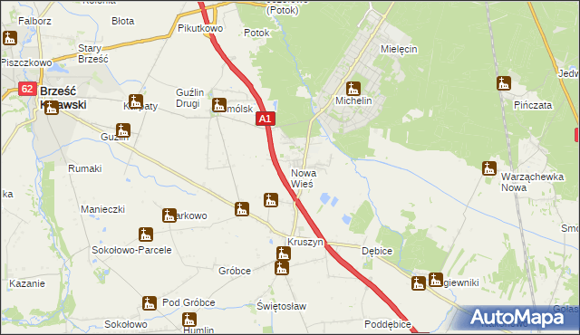 mapa Nowa Wieś gmina Włocławek, Nowa Wieś gmina Włocławek na mapie Targeo