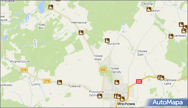 mapa Nowa Wieś gmina Wschowa, Nowa Wieś gmina Wschowa na mapie Targeo