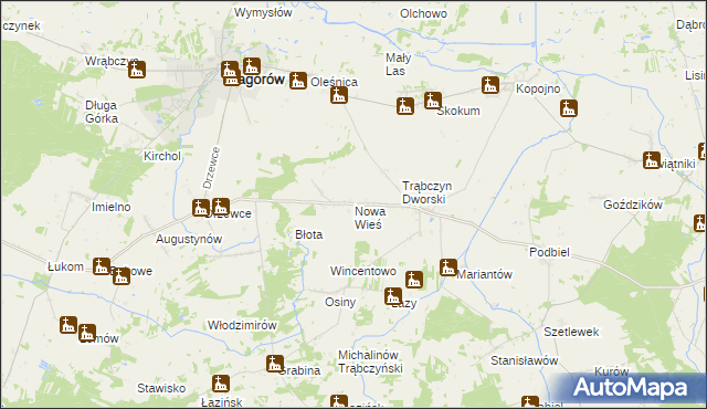 mapa Nowa Wieś gmina Zagórów, Nowa Wieś gmina Zagórów na mapie Targeo