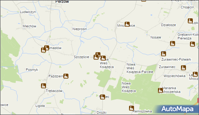 mapa Nowa Wieś Książęca gmina Bralin, Nowa Wieś Książęca gmina Bralin na mapie Targeo