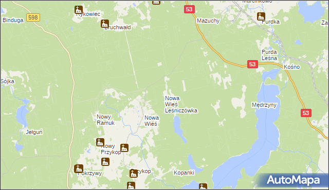 mapa Nowa Wieś Leśniczówka, Nowa Wieś Leśniczówka na mapie Targeo