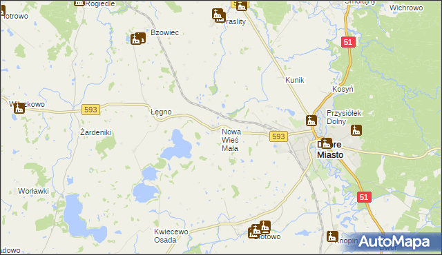 mapa Nowa Wieś Mała gmina Dobre Miasto, Nowa Wieś Mała gmina Dobre Miasto na mapie Targeo