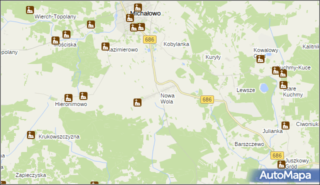 mapa Nowa Wola gmina Michałowo, Nowa Wola gmina Michałowo na mapie Targeo