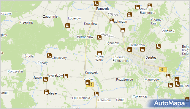 mapa Nowa Wola gmina Zelów, Nowa Wola gmina Zelów na mapie Targeo