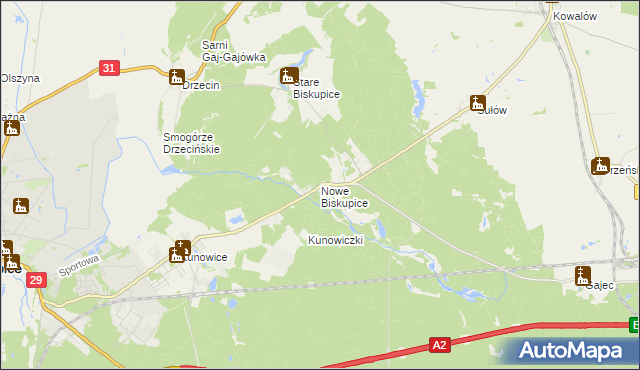 mapa Nowe Biskupice gmina Słubice, Nowe Biskupice gmina Słubice na mapie Targeo