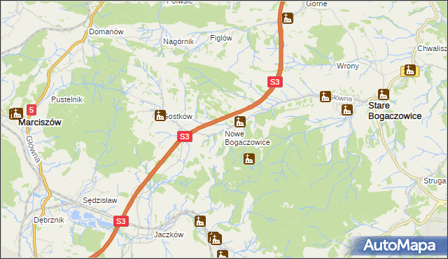 mapa Nowe Bogaczowice, Nowe Bogaczowice na mapie Targeo