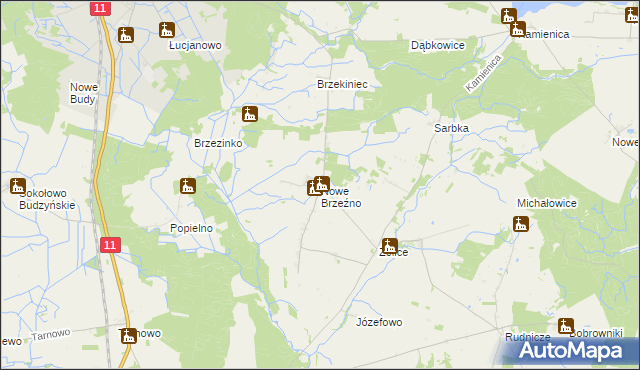 mapa Nowe Brzeźno gmina Budzyń, Nowe Brzeźno gmina Budzyń na mapie Targeo