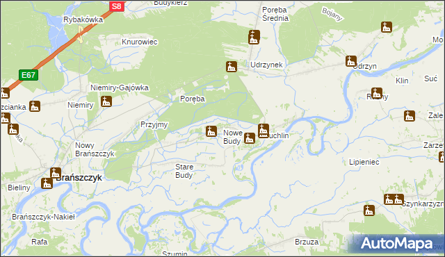 mapa Nowe Budy gmina Brańszczyk, Nowe Budy gmina Brańszczyk na mapie Targeo