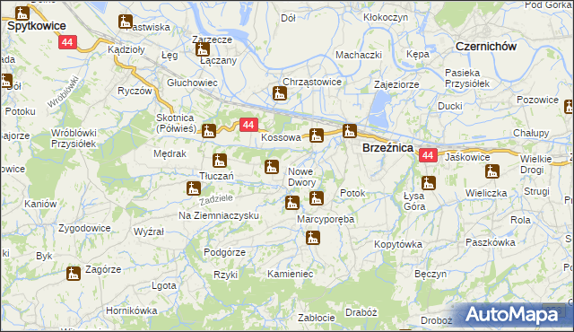 mapa Nowe Dwory gmina Brzeźnica, Nowe Dwory gmina Brzeźnica na mapie Targeo