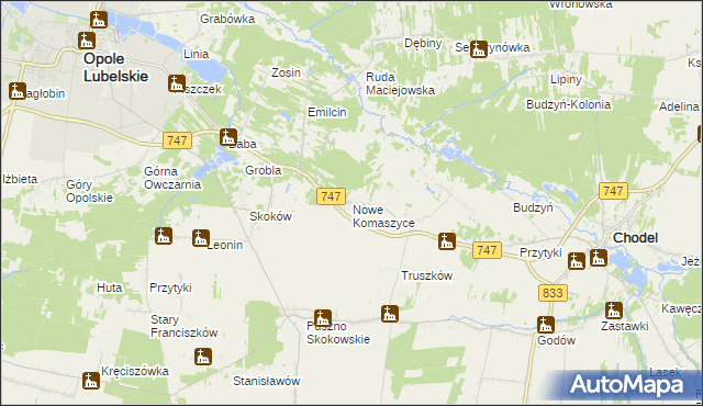 mapa Nowe Komaszyce, Nowe Komaszyce na mapie Targeo