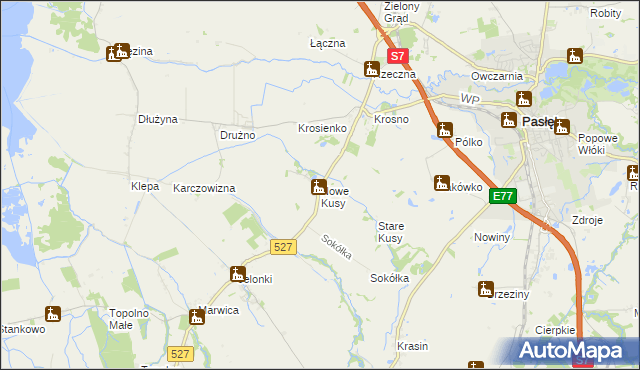 mapa Nowe Kusy, Nowe Kusy na mapie Targeo