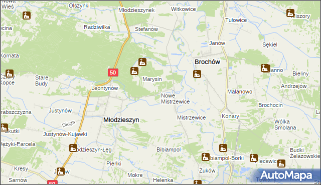 mapa Nowe Mistrzewice, Nowe Mistrzewice na mapie Targeo