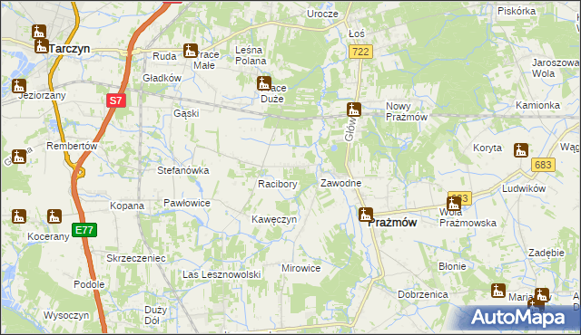 mapa Nowe Racibory gmina Tarczyn, Nowe Racibory gmina Tarczyn na mapie Targeo