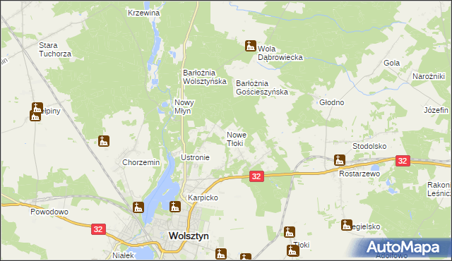 mapa Nowe Tłoki, Nowe Tłoki na mapie Targeo