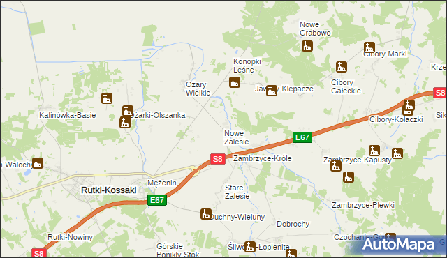 mapa Nowe Zalesie gmina Rutki, Nowe Zalesie gmina Rutki na mapie Targeo