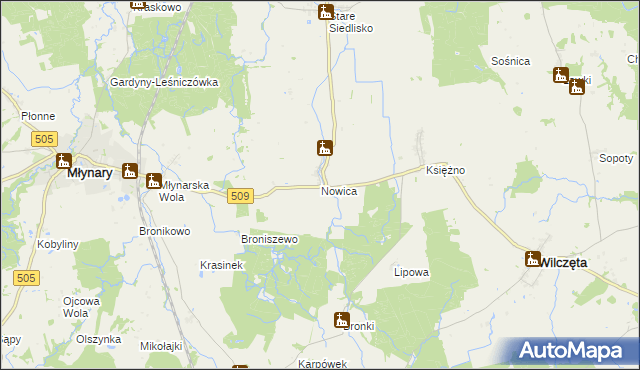 mapa Nowica gmina Wilczęta, Nowica gmina Wilczęta na mapie Targeo