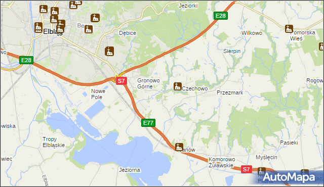 mapa Nowina gmina Elbląg, Nowina gmina Elbląg na mapie Targeo