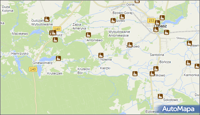 mapa Nowina gmina Lubasz, Nowina gmina Lubasz na mapie Targeo